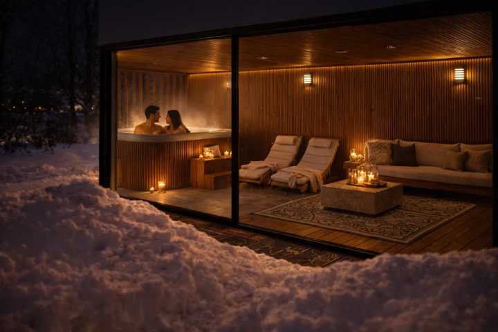 Wellness Details im Spa – Kerzen, Holz und Entspannung im SpaDucha Balance House