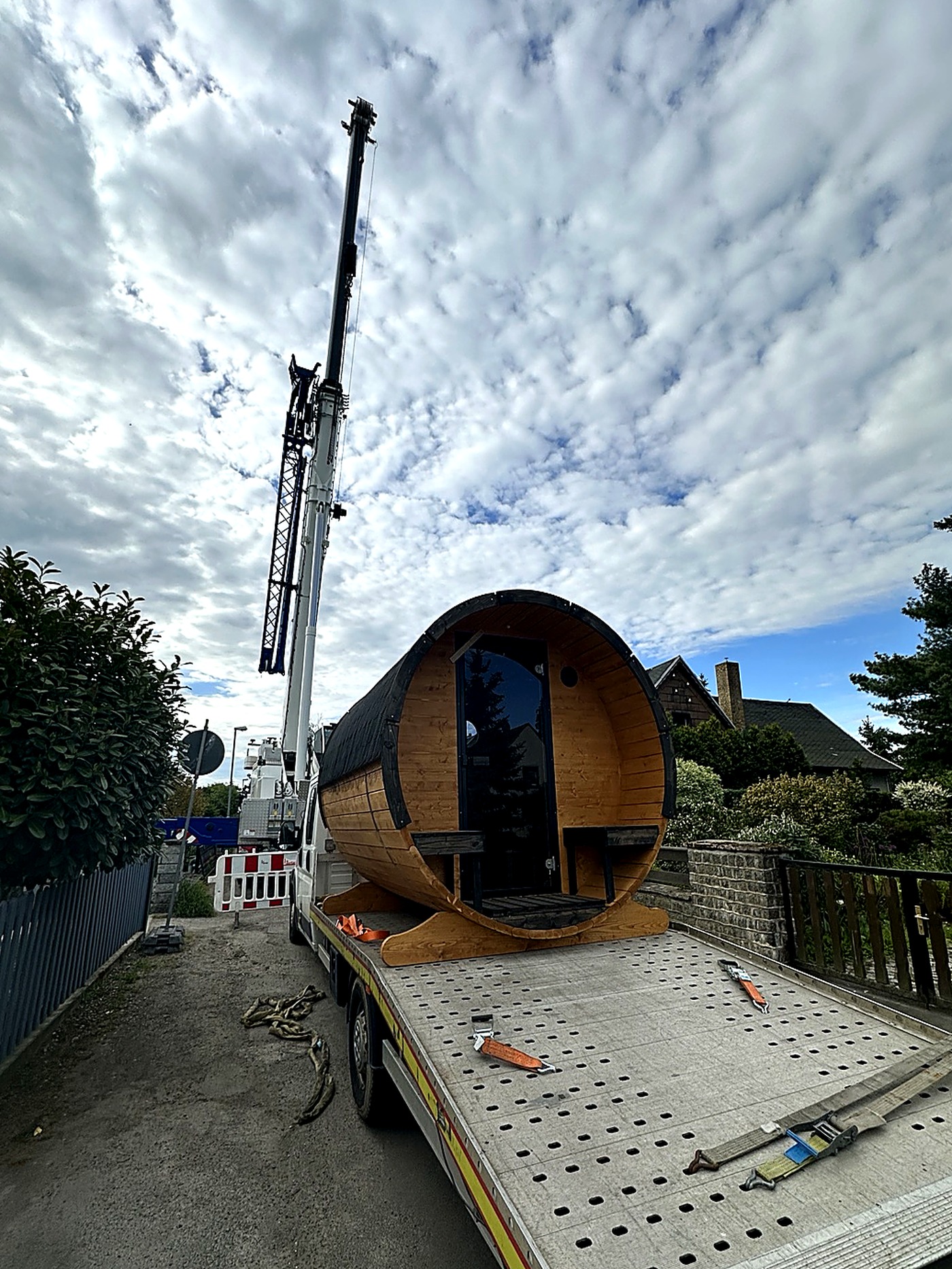 Fasssauna Leipzig Lieferung Anhänger Transport SpaDucha